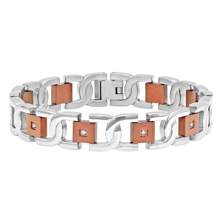 0.13CTW Diamond Two-Tone Stainless Steel Link Bracelet