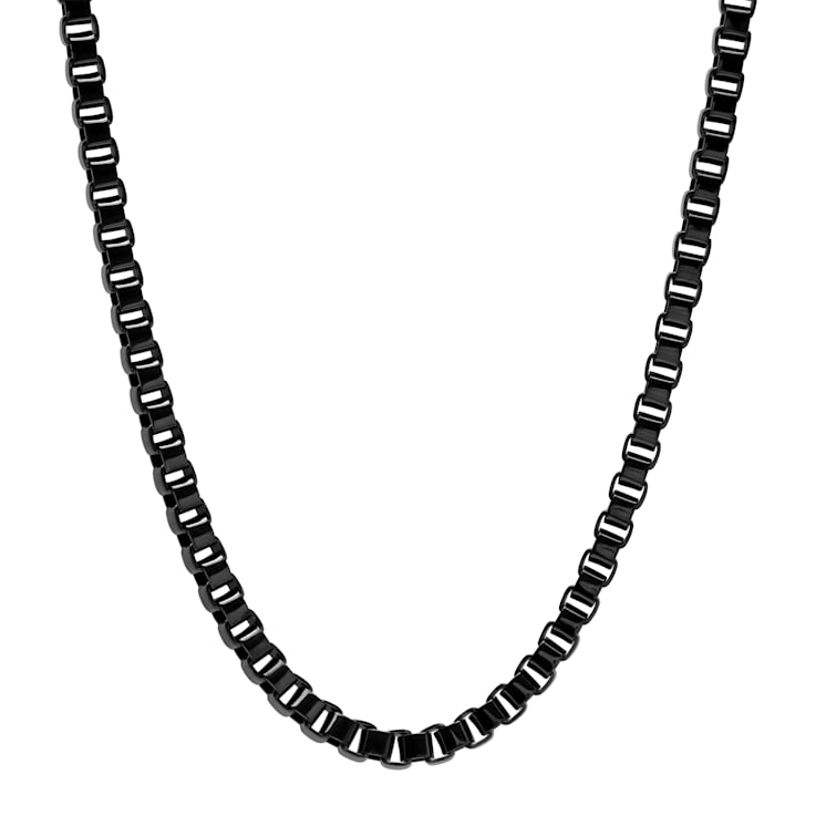 Stainless Steel Black Ion Plated Box Link Chain Necklace