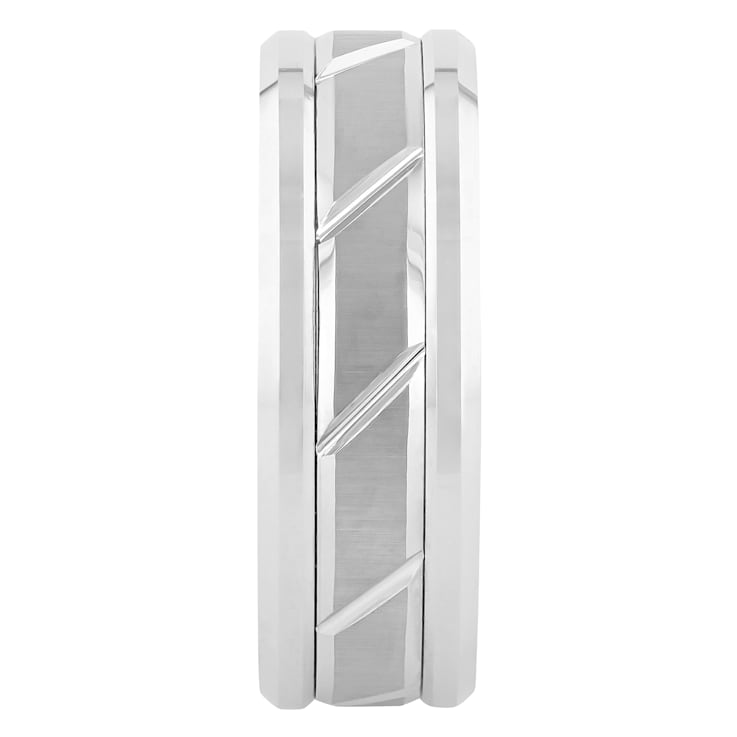 Tungsten 8MM Grooved Comfort-Fit Band in Lustrous White