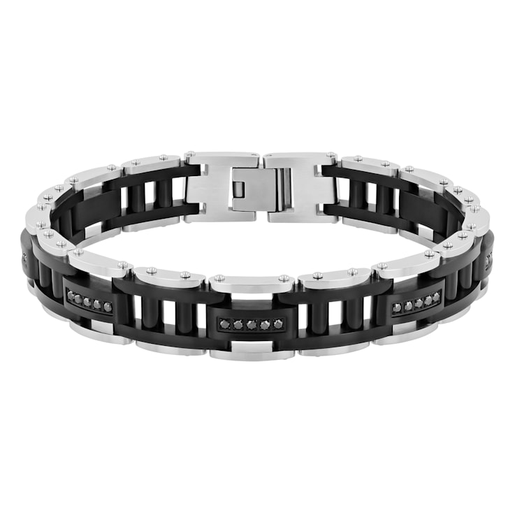 1/2CTW Black Diamond Two Tone Stainless Steel Link Bracelet