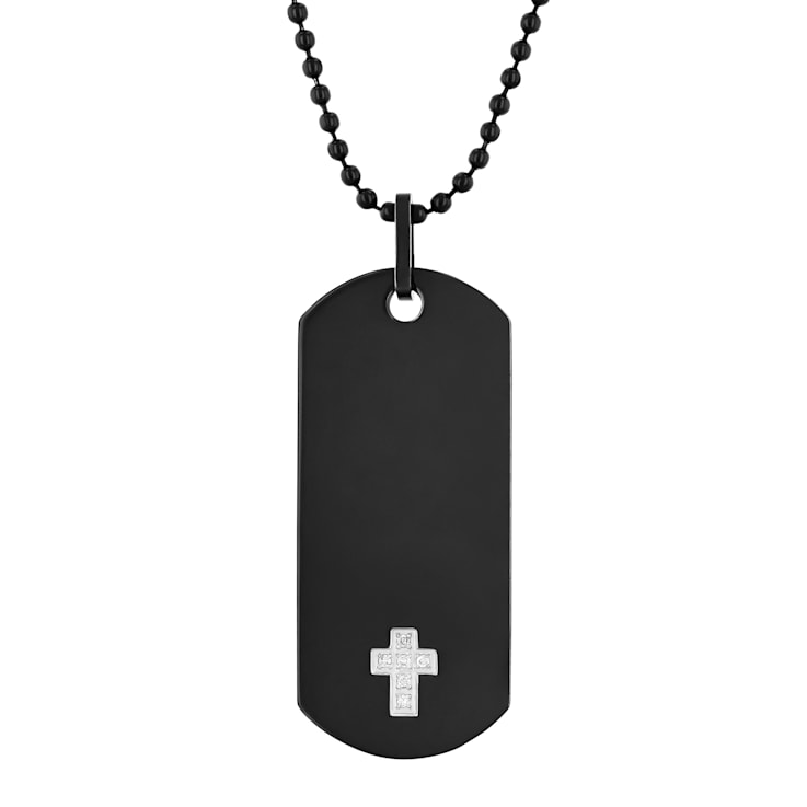 1/20CTW Diamond Stainless Steel with Black Finish Dog Tag Pendant