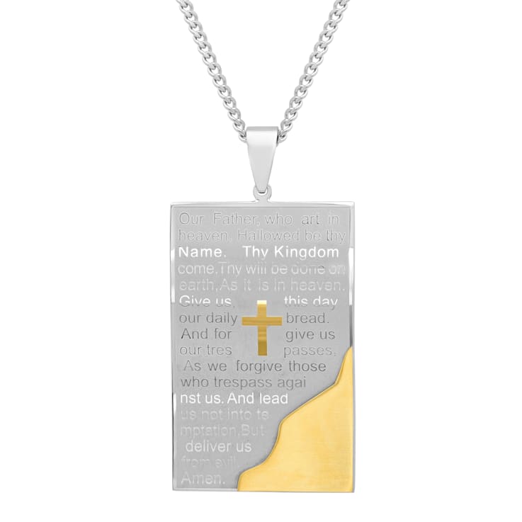 Two-Tone Stainless Steel The Lord's Prayer Tablet Dog Tag Pendant