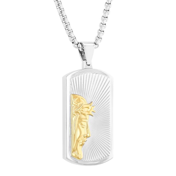 Two-Tone Stainless Steel Jesus Dog Tag Pendant