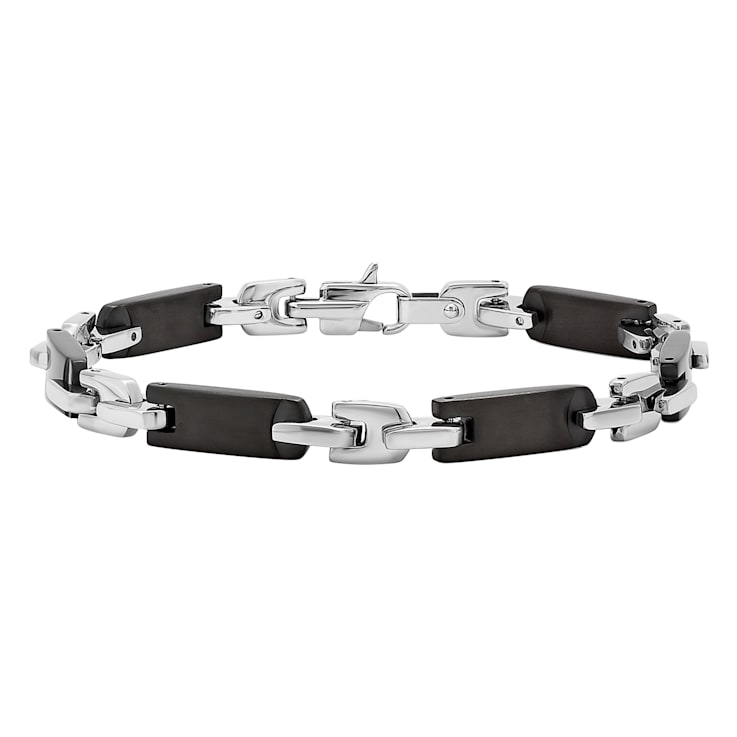 Stainless Steel Black & White Ion Plated Tag Bracelet
