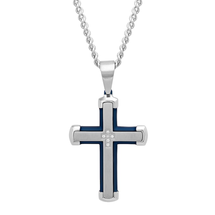 0.05CTW Stainless Steel with Blue IP Cross
