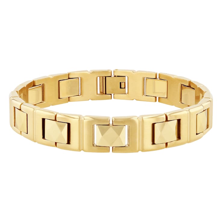 Stainless Steel & Tungsten with Gold-Tone Finish Faceted Link Bracelet
