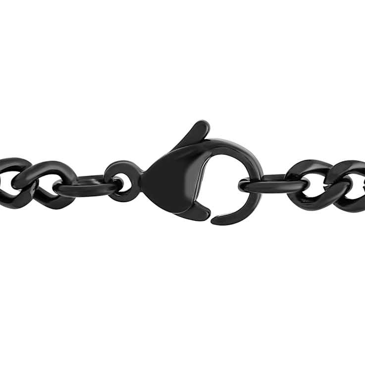 1/10CTW Diamond Stainless Steel with Black Plating Grooved Cross Pendant