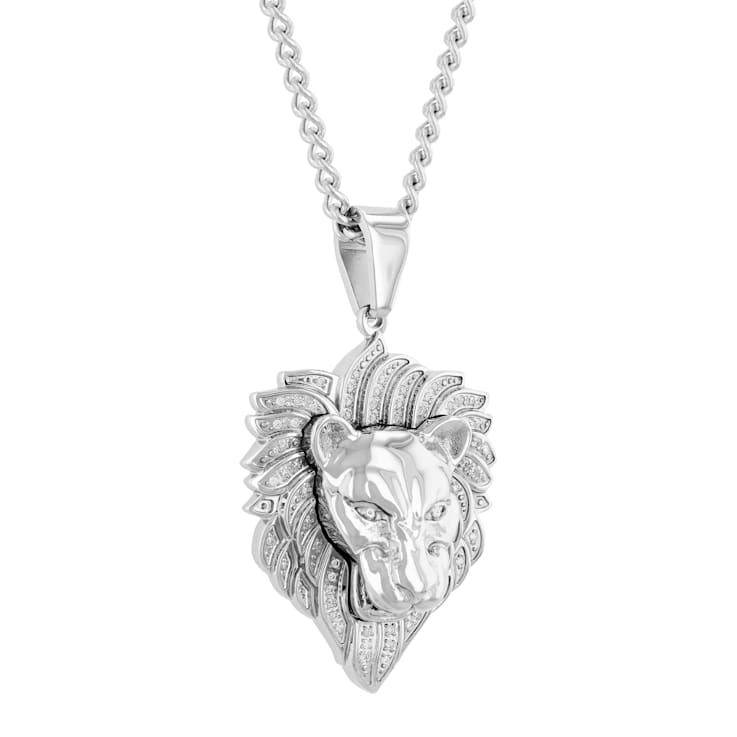 1/4CTW Diamond Stainless Steel Lion's Head Pendant