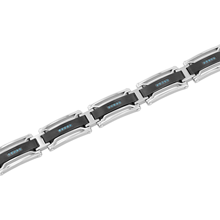 1/6CTW Blue Diamond Two-Tone Stainless Steel Link Bracelet