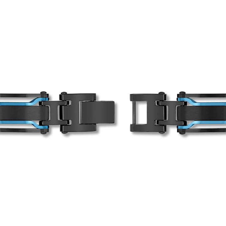 Stainless Steel Black & Blue Ion Plated Link Bracelet
