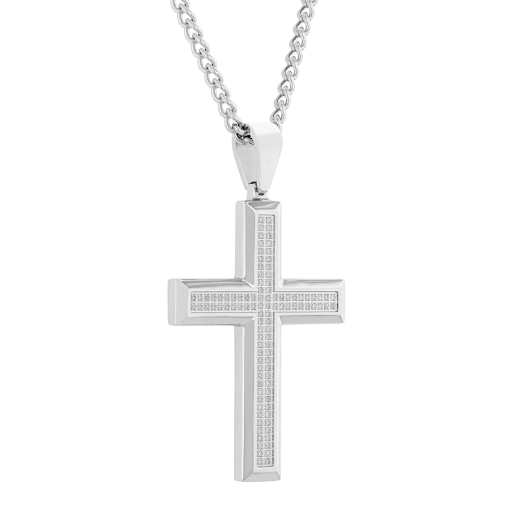 1/2CTW Diamond Stainless Steel Cross Pendant