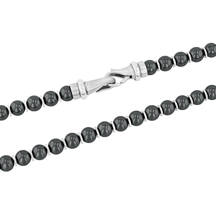 Hematite and Stainless Steel 8MM Bead Necklace
