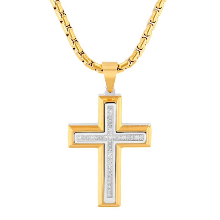 0.20CTW Yellow IP Stainless Steel Cross
