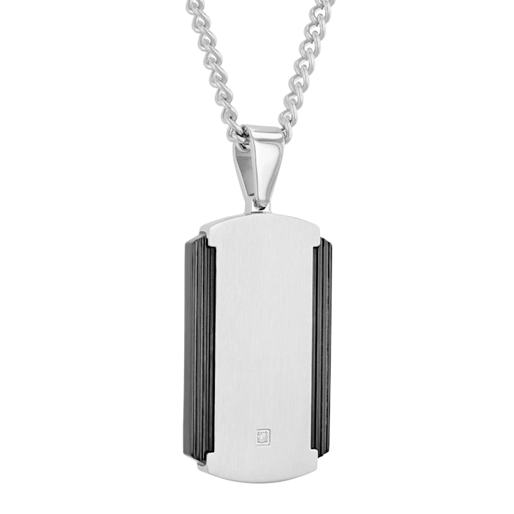 Diamond Accent Two-Tone Stainless Steel Dog Tag, Cross Pendant, &
Bracelet Set