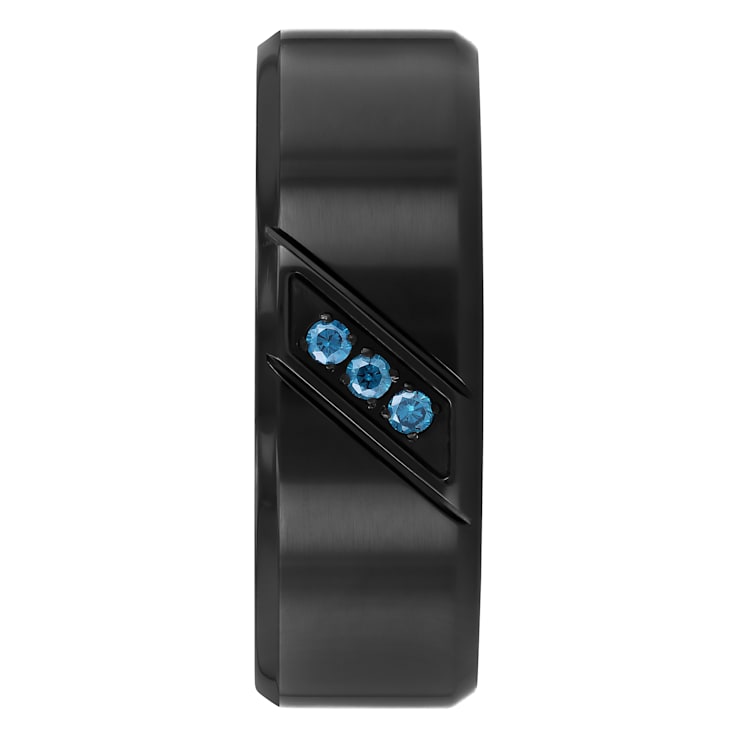 1/20CTW Blue Diamond Black Stainless Steel 8MM Beveled Edge Band
