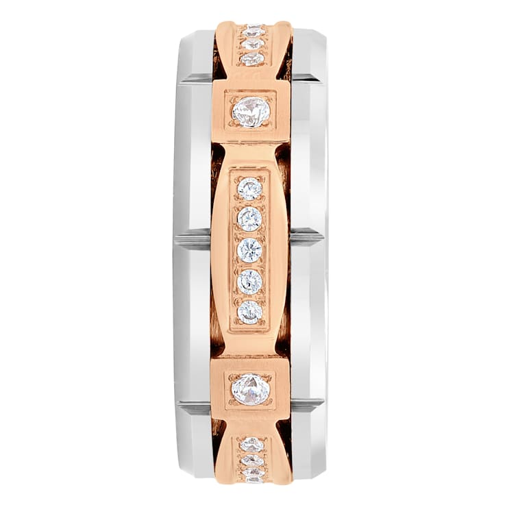 Tungsten Comfort™ 1/5CTW Diamond Tungsten 8MM Rose Ion Plated Brick Edge Band