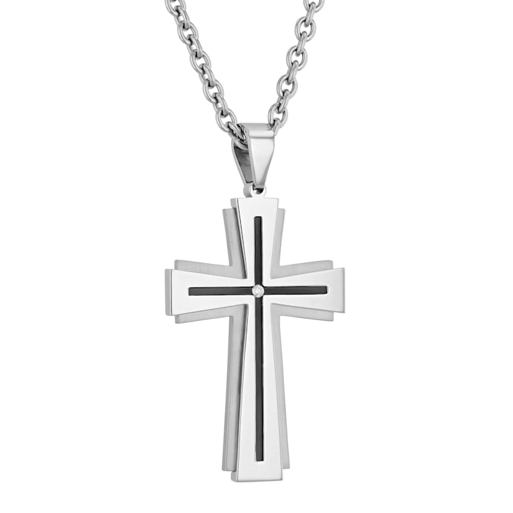 1/20CTW Diamond Stainless Steel Cross Pendant