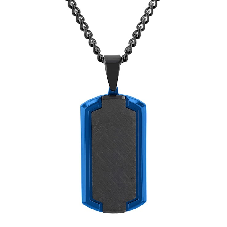 Stainless Steel Black & Blue Frozen Ion Plated Dog Tag Pendant