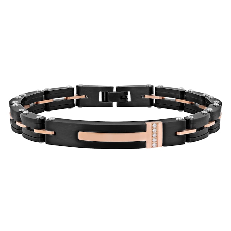 Diamond Accent Two-Toned Stainless Steel Link Bracelet