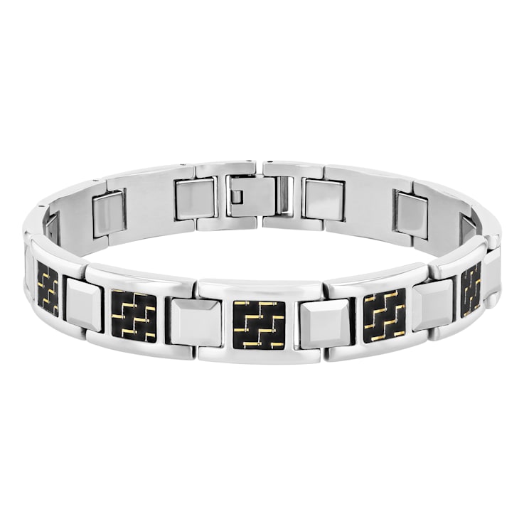 Stainless Steel & Tungsten Zigzag Carbon Fiber Link Bracelet