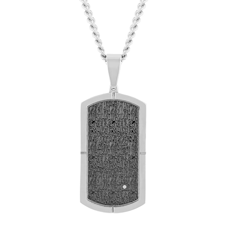 Diamond Accent Stainless Steel Textured Dog Tag Pendant