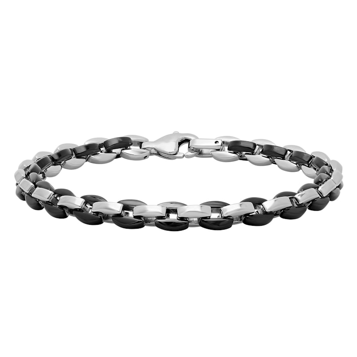 Stainless Steel Black & White Ion Plated Chain Necklace and Bracelet Set