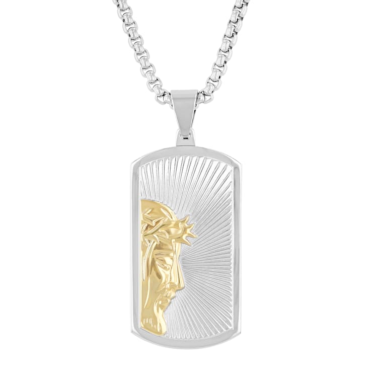 Two-Tone Stainless Steel Jesus Dog Tag Pendant