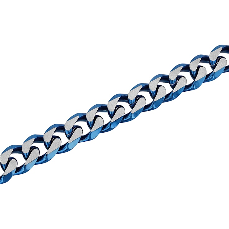 Stainless Steel Blue Two-Tone Ion Plated Curb Link Bracelet