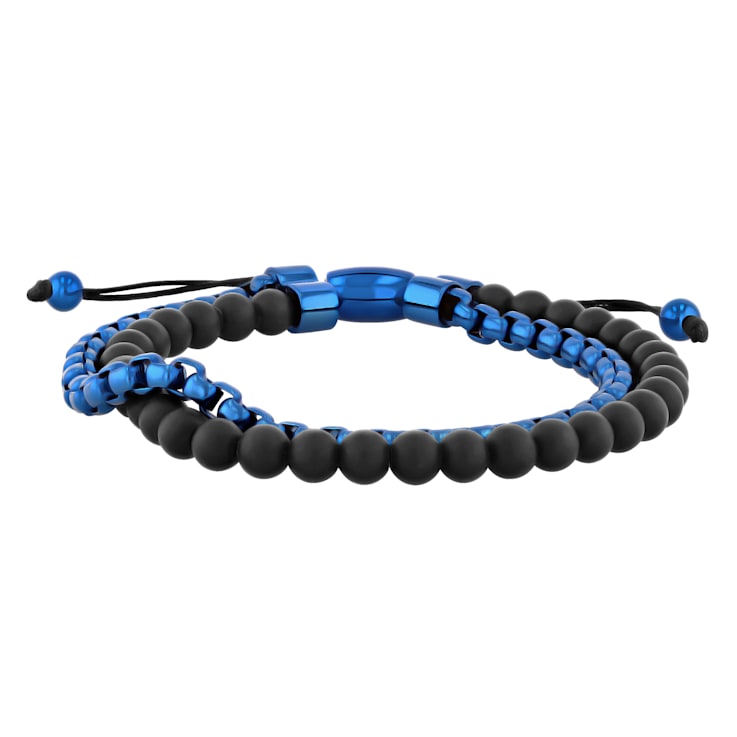 Matte Black Onyx Bead & Stainless Steel Bolo Bracelet
