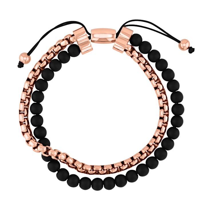 Onyx Bead & Stainless Steel Bolo Bracelet