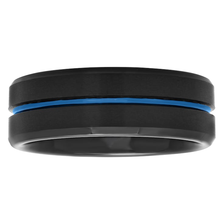 Tungsten Comfort™ Tungsten 8MM Black with Blue Ion Plated Grooved Band