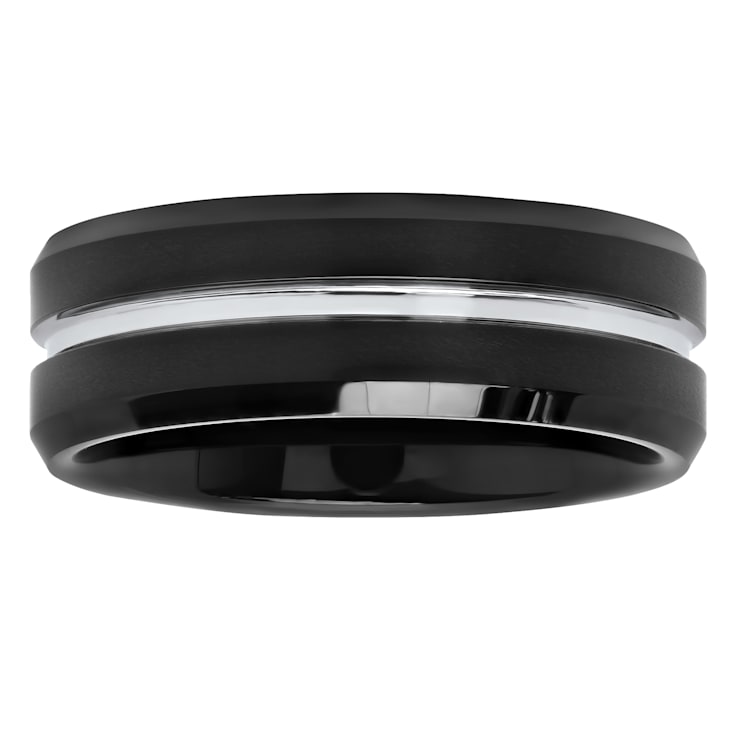Tungsten Comfort™ Tungsten 8MM Black with White Ion Plated Grooved Band