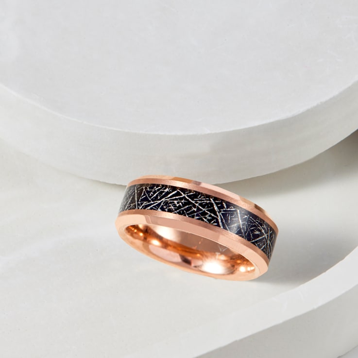Tantalum Rose Ion Plated Raw Iron Carbon Fiber Inlay Band