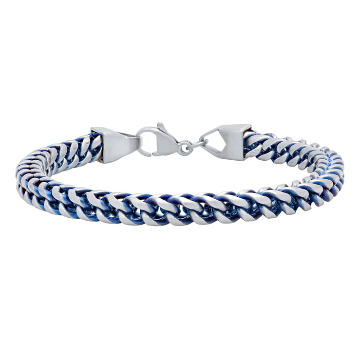 Stainless Steel White and Blue Franco Bracelet