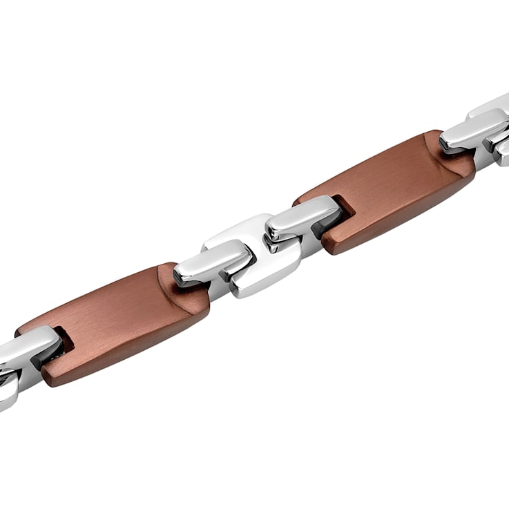 Stainless Steel Brown Ion Plated Tag Link Bracelet