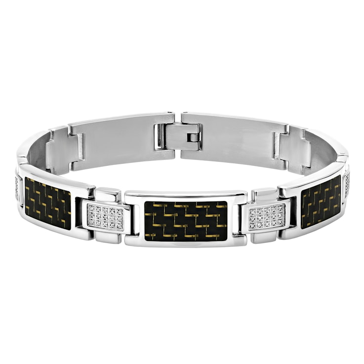 3 8CTW Diamond Stainless Steel Carbon Fiber Link Bracelet 1B3XCA