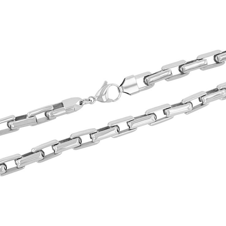 Stainless Steel Rectangle Box Chain Link Necklace