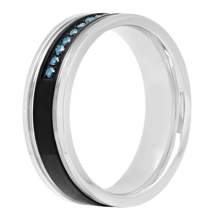 0.15CTW Blue Diamond Stainless Steel and Black IP Band