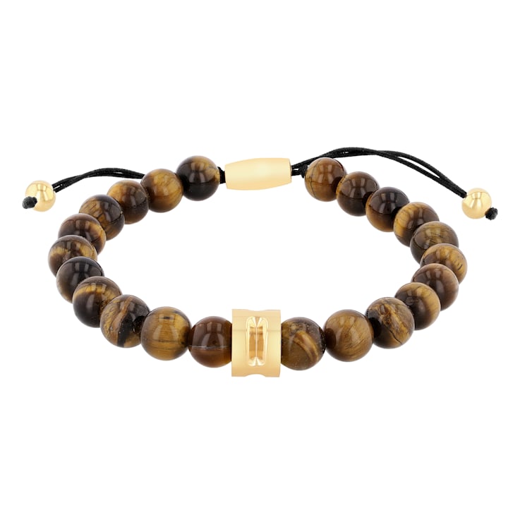 Tiger Eye Bead & Stainless Steel Bolo Bracelet