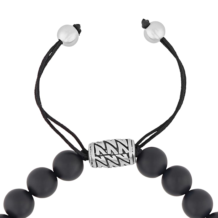 Matte Black Onyx Bead & Stainless Steel Bolo Bracelet
