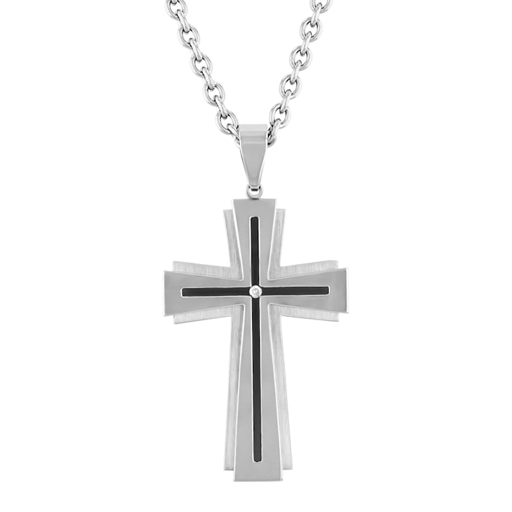 1/20CTW Diamond Stainless Steel Cross Pendant