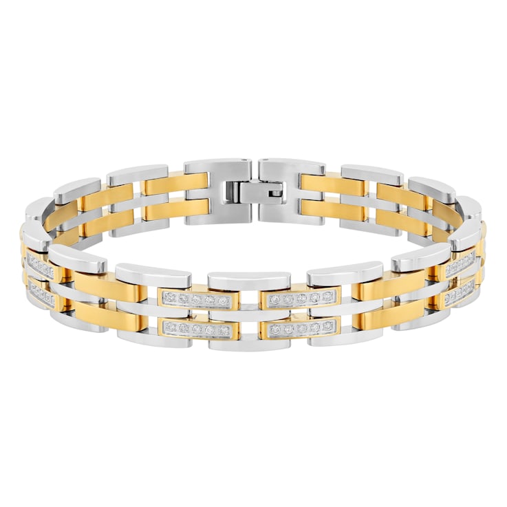 1CTW Diamond Two-Tone Stainless Steel Link Bracelet