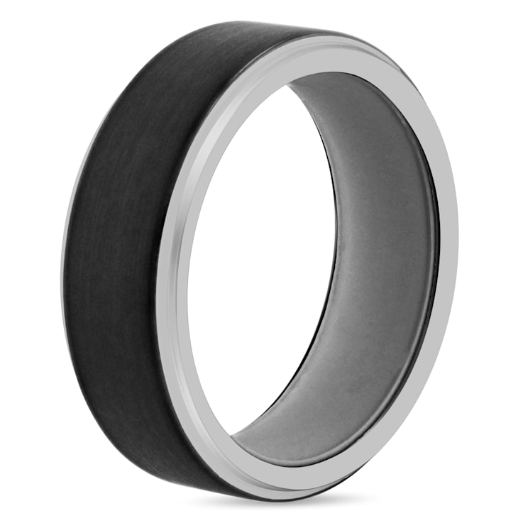 Tungsten Comfort™ 8MM Tungsten Black Ion Plated Gray Silicone Band