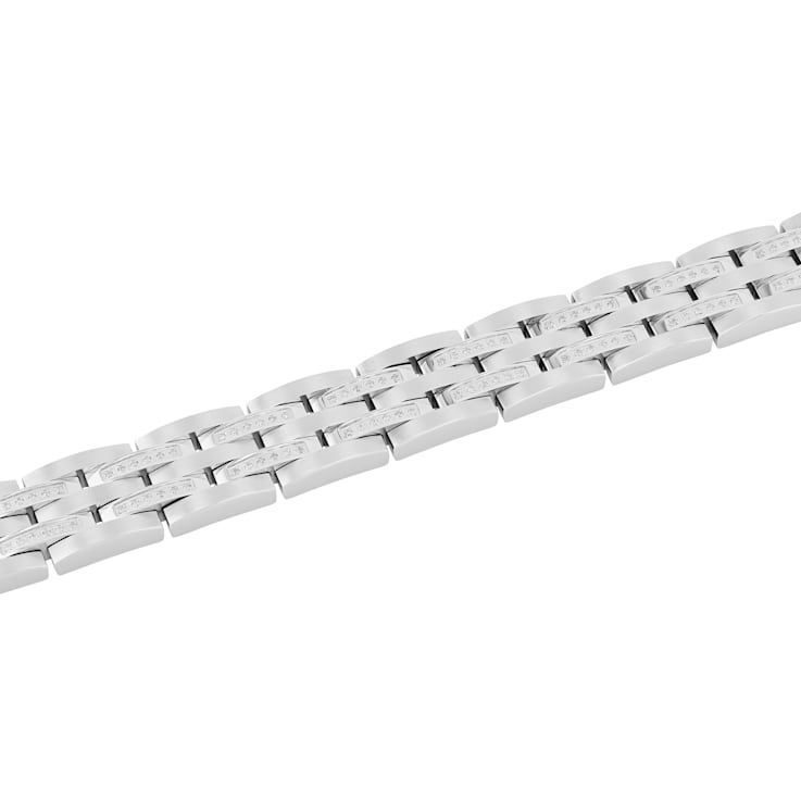 3/4CTW Diamond Stainless Steel Panther Link Bracelets