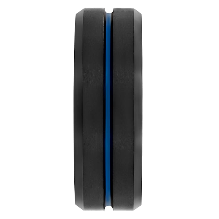 Tungsten Comfort™ Tungsten 8MM Black with Blue Ion Plated Grooved Band