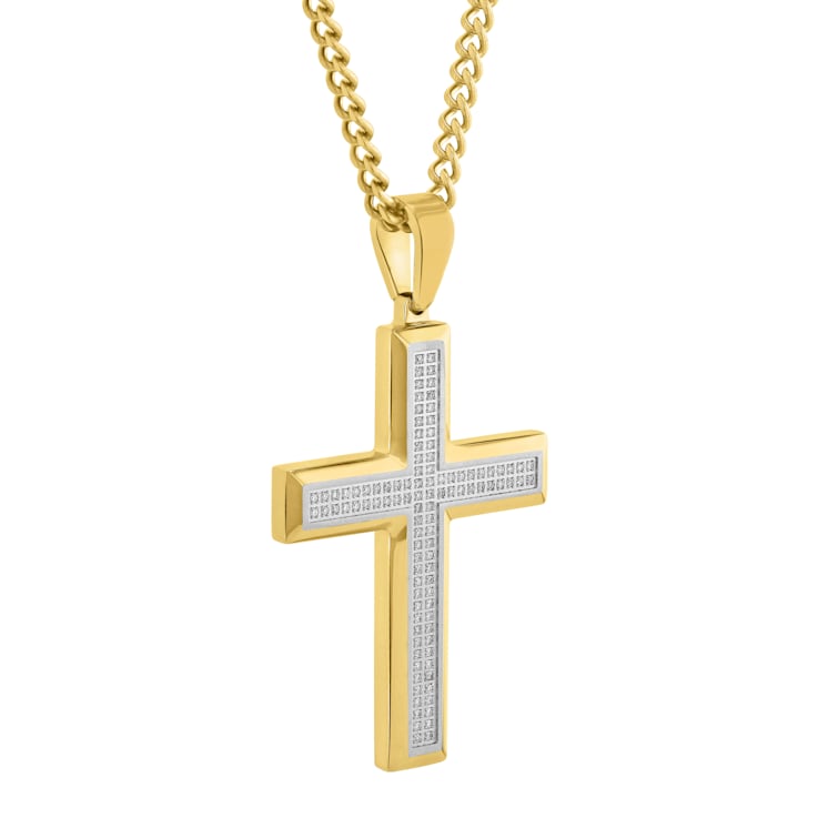 1/2CTW Diamond Stainless Steel Yellow Ion Plated Cross Pendant