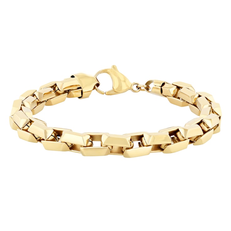 Stainless Steel with Gold-Tone Finish Prism Link Chain Bracelet