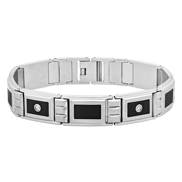 1/10CTW Diamond Stainless Steel Link Bracelet