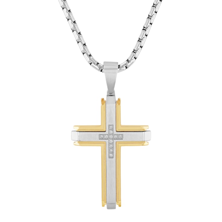 0.10CTW Stainless Steel with Yellow IP Cross