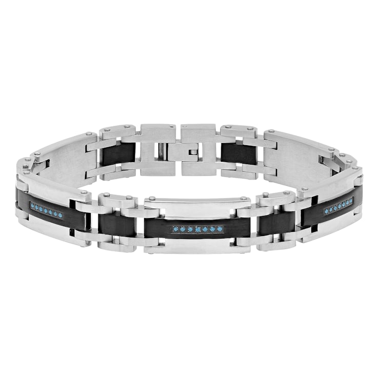 Stainless Steel Black Ion Plated Blue Diamond Bracelet .25ctw